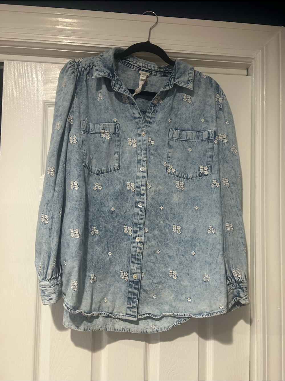 River Island Light Blue Washed Denim Shirt FITS LIKE XL